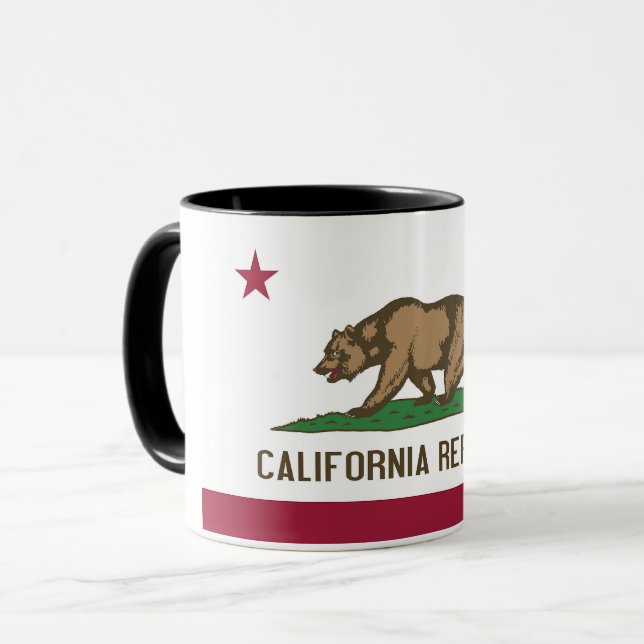 Schwarze Combo-Tasse mit der Flagge Kaliforniens,  Tasse (Vorderseite Links)