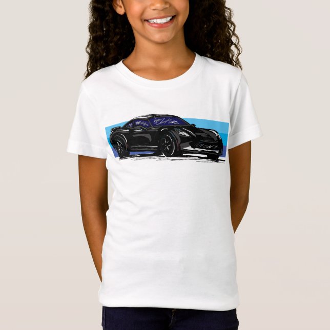 Schwarze Corvette C7 mit blauen Streifen T-Shirt (Vorderseite)