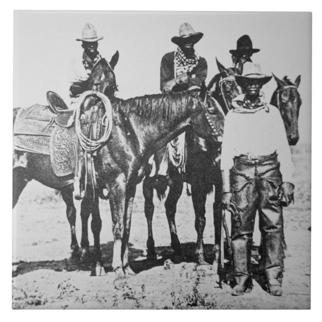 Schwarze Cowboys bei Bonham, Texas, c.1890 (b/w Fliese (Vorderseite)
