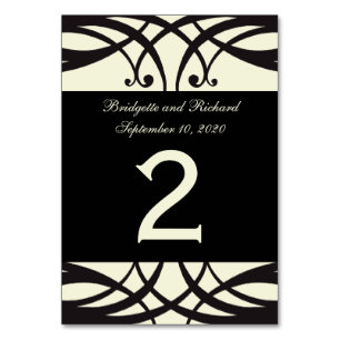 Schwarze Creme Art Deco Hochzeit Tischnummern Kart