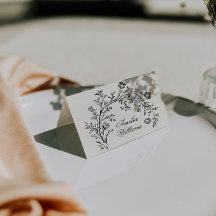 Schwarze Creme Blumen Boho Hochzeit Platzkarten