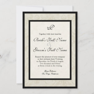 Schwarze Creme Fleur de Lis Damast-Hochzeit Einladung