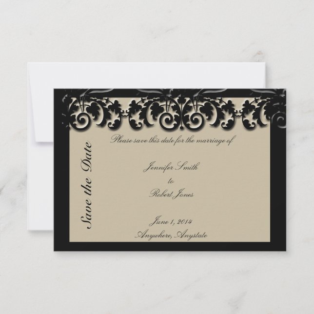 Schwarze Creme florale Embossed Wedding Save the D Save The Date (Vorderseite)