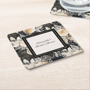 Schwarze Creme Leoparden-Tier Blumen-Brautparty Rechteckiger Pappuntersetzer