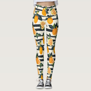 Schwarze cremefarbene gestreifte botanische Zitrus Leggings