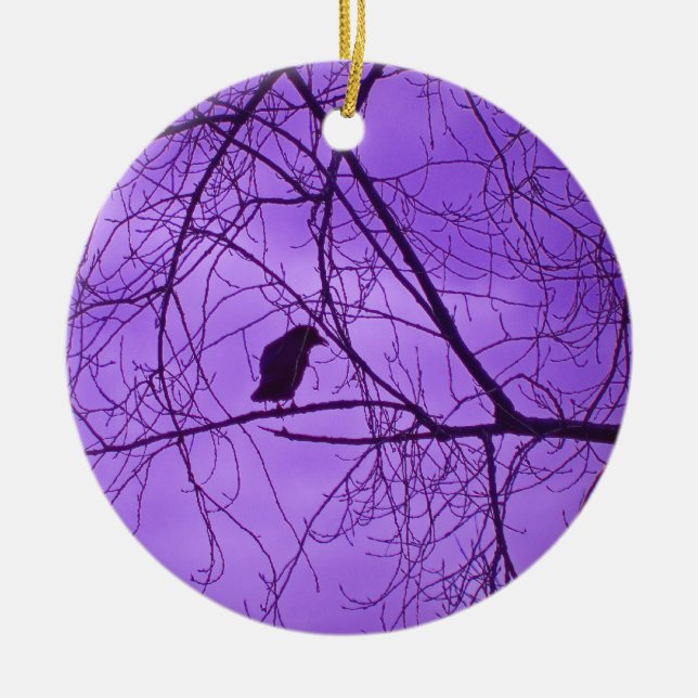 Schwarze Crow-Silhouette in unzähligen Branchen Li Keramik Ornament (Vorne)