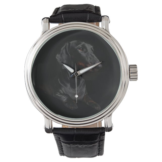 schwarze Dackel Armbanduhr (Vorderseite)