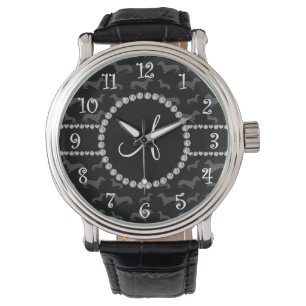 Schwarze Dackel des Monogramms Armbanduhr