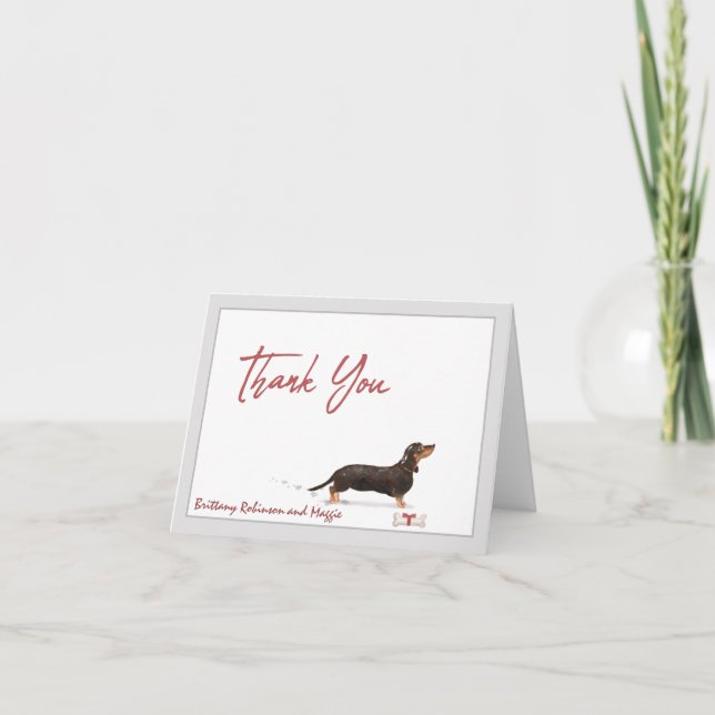 Schwarze Dackel Haustier Hund personalisieren Name Dankeskarte (Vorderseite)