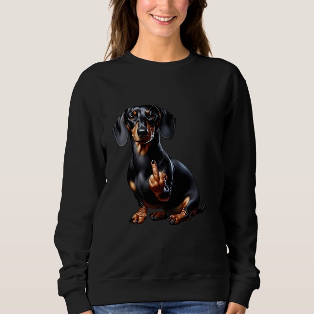 Schwarze Dackel mit Mittelfinger Sweatshirt (Vorderseite)