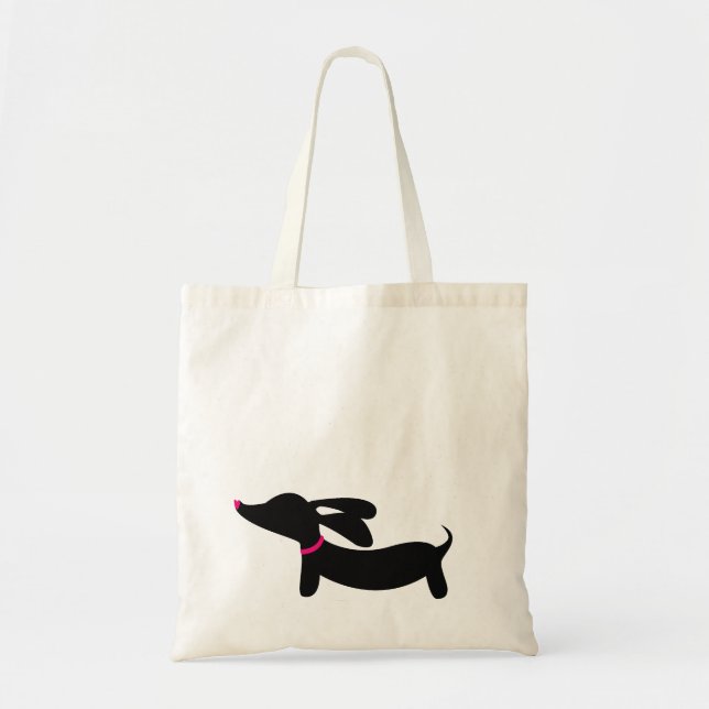 Schwarze Dackel + Rosa betont | Taschen-Tasche Tragetasche (Vorne)