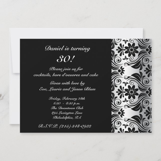 Schwarze Damaskelmuster Einladung (Vorderseite)