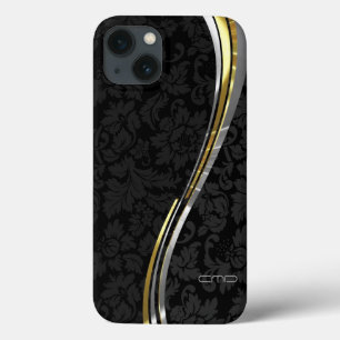 Schwarze Damaskus Silver & Gold Akzente iPhone 13 Hülle