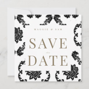 Schwarze Damast-Quadrat-Hochzeit 'Save the Date' Save The Date