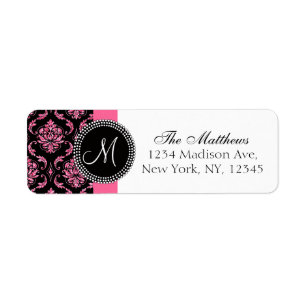 Schwarze Damast-Rosé Glitterdruck-Monogramm