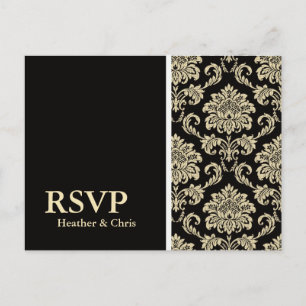 Schwarze Damast-RSVP-Postkarte Einladungspostkarte