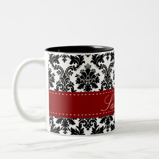 Schwarze Damast-Spitze Broquade Zweifarbige Tasse (Links)