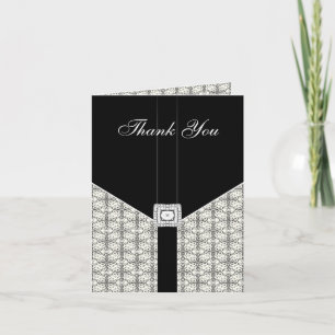 Schwarze Damastspitze Diamant Danksagungskarte Dankeskarte