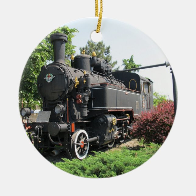 Schwarze Dampf-Motor-Zug-Verzierung Keramikornament (Vorne)
