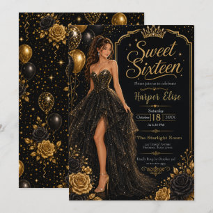Schwarze Disco-Kugel Sweet 16 Party Einladung