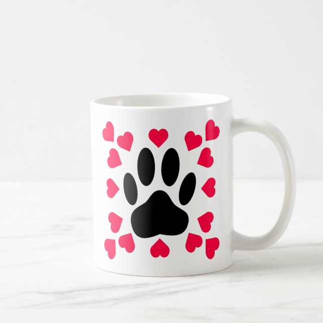 Schwarze Dog Paw Druck mit Herzformen Kaffeetasse (Rechts)