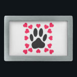 Schwarze Dog Paw Druck mit Herzformen Rechteckige Gürtelschnalle<br><div class="desc">Originelles Design einer Hundepuppe mit Herzformen.</div>