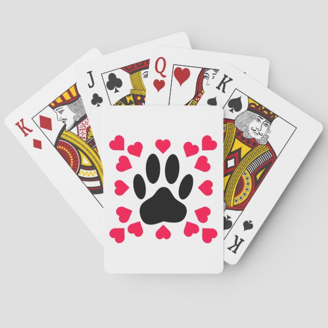 Schwarze Dog Paw Druck mit Herzformen Spielkarten (Rückseite)