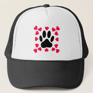 Schwarze Dog Paw Druck mit Herzformen Truckerkappe