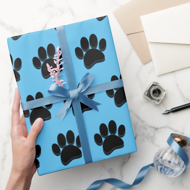Schwarze Dog Paw Print Hand Dragezeichnet Custom Geschenkpapier (Schenken)