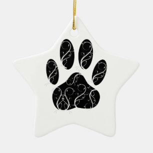 Schwarze Dog Pfosten mit weißen Schnörkeln Keramik Ornament
