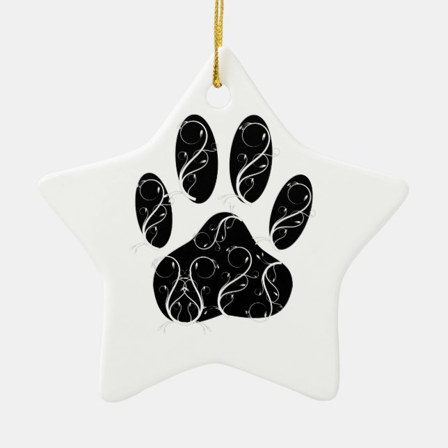 Schwarze Dog Pfosten mit weißen Schnörkeln Keramik Ornament (Vorne)