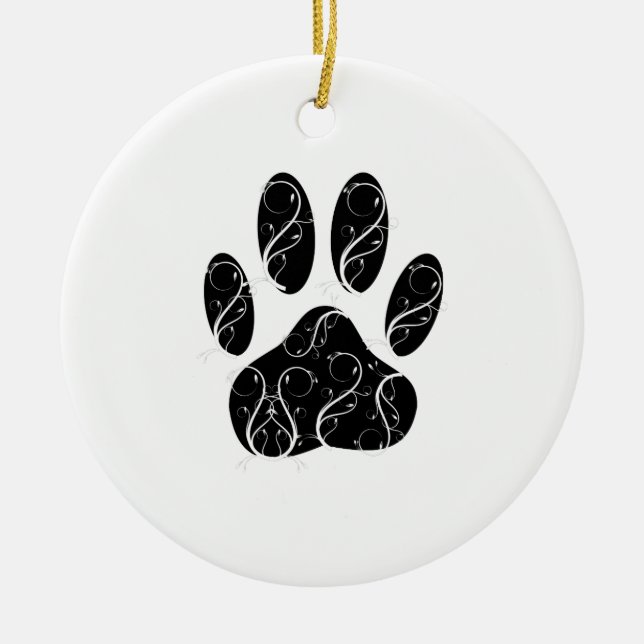 Schwarze Dog Pfosten mit weißen Schnörkeln Keramikornament (Vorne)