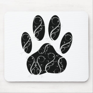 Schwarze Dog Pfosten mit weißen Schnörkeln Mousepad