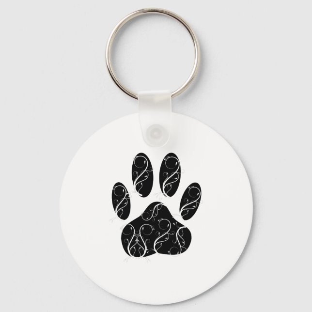 Schwarze Dog Pfosten mit weißen Schnörkeln Schlüsselanhänger (Vorderseite)