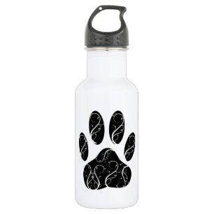Schwarze Dog Pfosten mit weißen Schnörkeln Trinkflasche