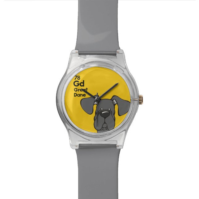 Schwarze Dogge-natürliche Ohren - die Hundetabelle Armbanduhr (Nahaufnahme)