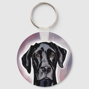 Schwarze Dogge Wasserfarben Kunst Schlüsselanhänger