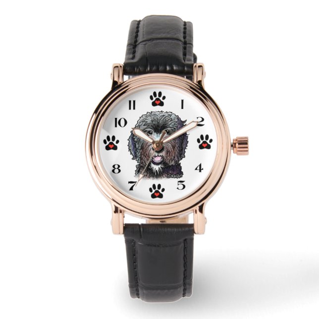 Schwarze DOODLE-Hundeuhr Armbanduhr (Vorderseite)
