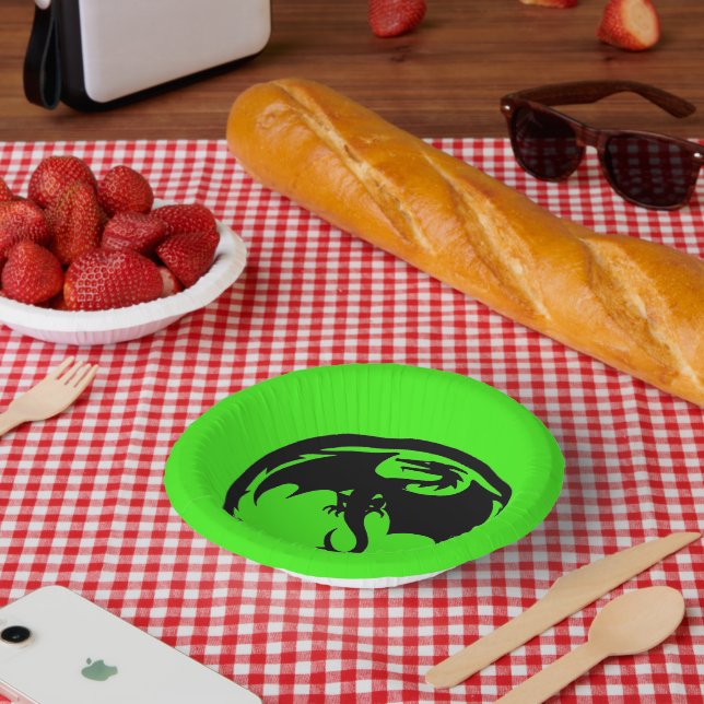Schwarze Drachen-grüne Papierschüsseln Pappteller (Picknick)