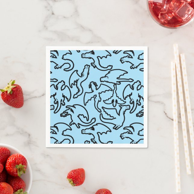 Schwarze Drachen Muster Kontur.b L Blue BG Serviette (Beispiel)