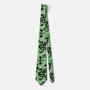 Schwarze Drachen Muster Kontur.b L Green BG Krawatte