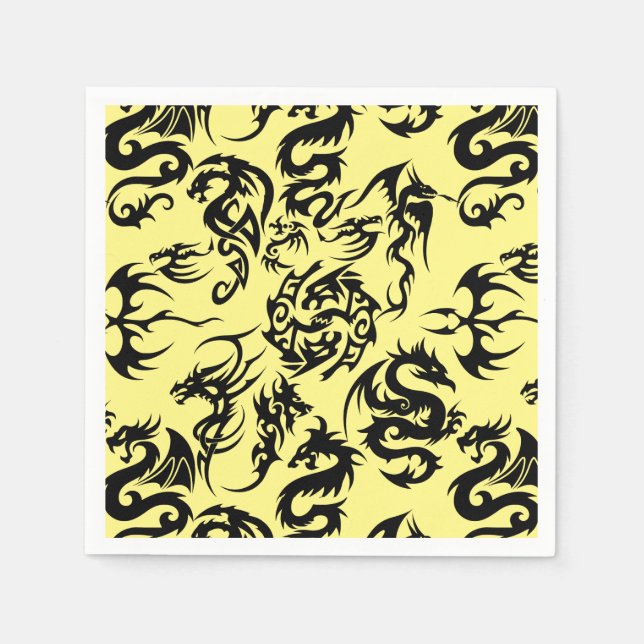 Schwarze Drachen Muster Kontur.b Serviette (Vorderseite)