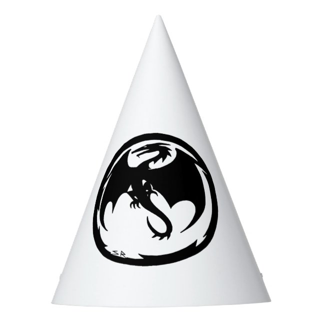 Schwarze Drachenhüte mit weißem Party Partyhütchen (Vorderseite)