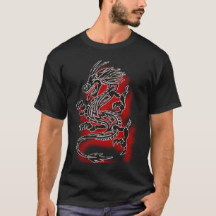 Schwarze Drachentätowierung mit rotem Schatten T-Shirt
