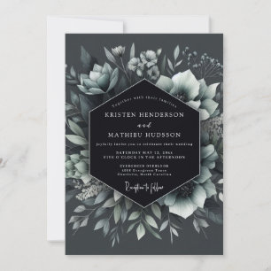 Schwarze dramatische florale Hochzeit Einladung
