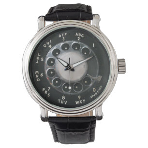 Schwarze Drehtelefon-Skala-Uhr Armbanduhr