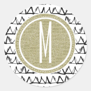 Schwarze Dreiecke Gold Glitzer Monogram Runder Aufkleber