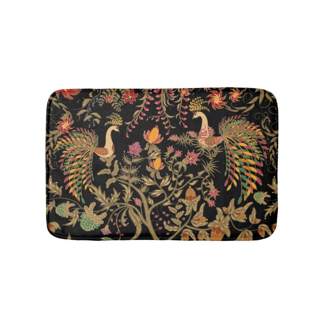 Schwarze Dunkelvögel Blume Blumenwaldmärchen Badematte (Vorderseite)
