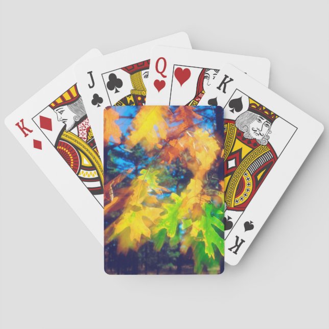 Schwarze Eiche-Blätter, die im Wind wehen Spielkarten (Rückseite)