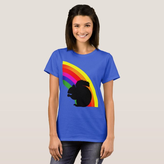 Schwarze Eichhörnchen Silhouette Farbenfrohe Regen T-Shirt (Vorne ganz)